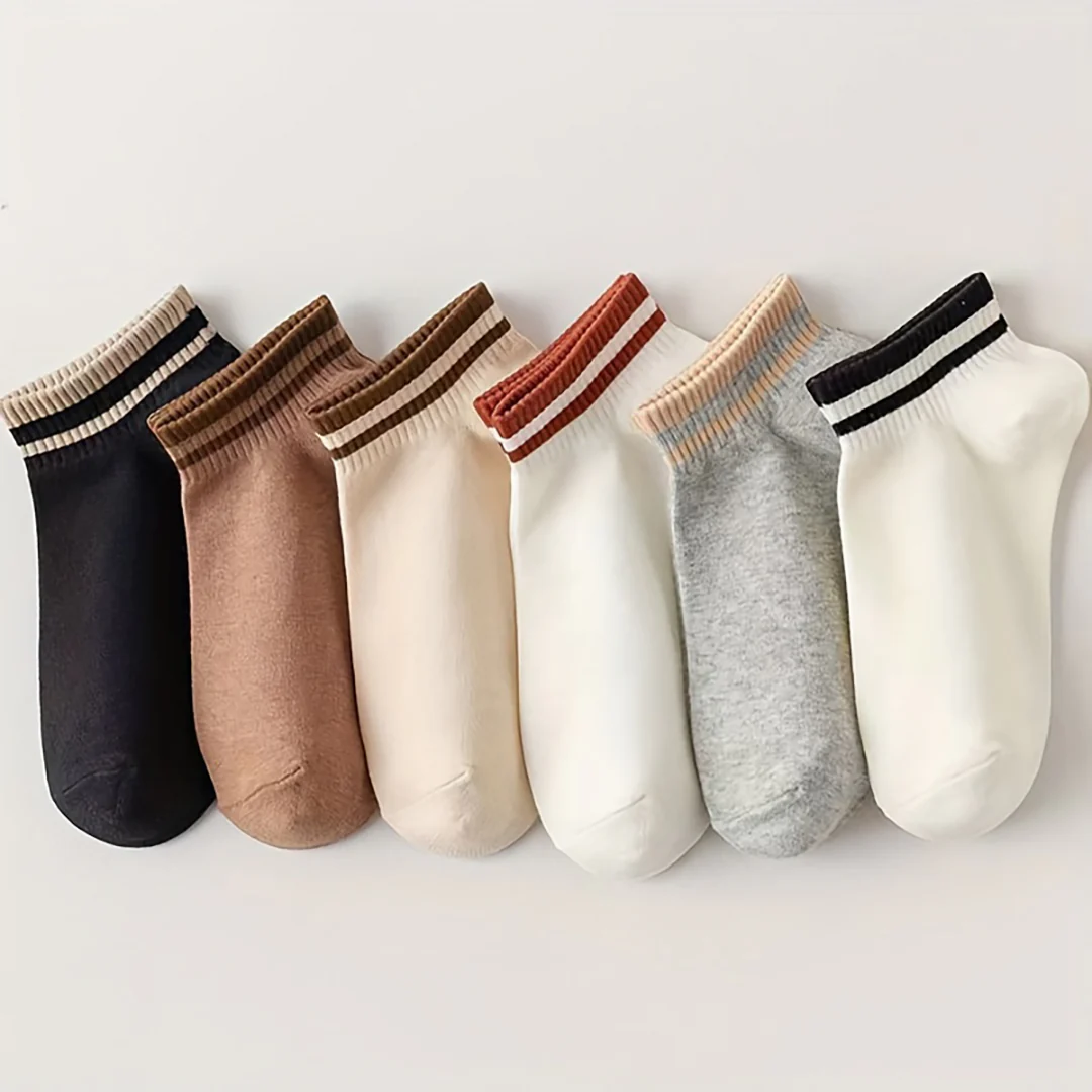 6-Pair Striped Ankle Crew Breathable Socks Combo - Image 3