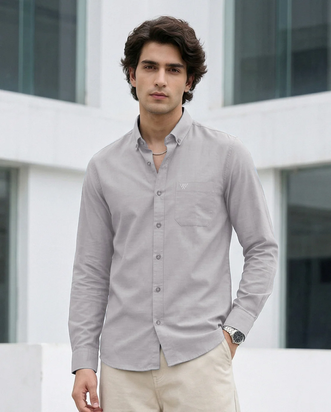 Full-Sleeve Breeze Linen Shirt in Greige