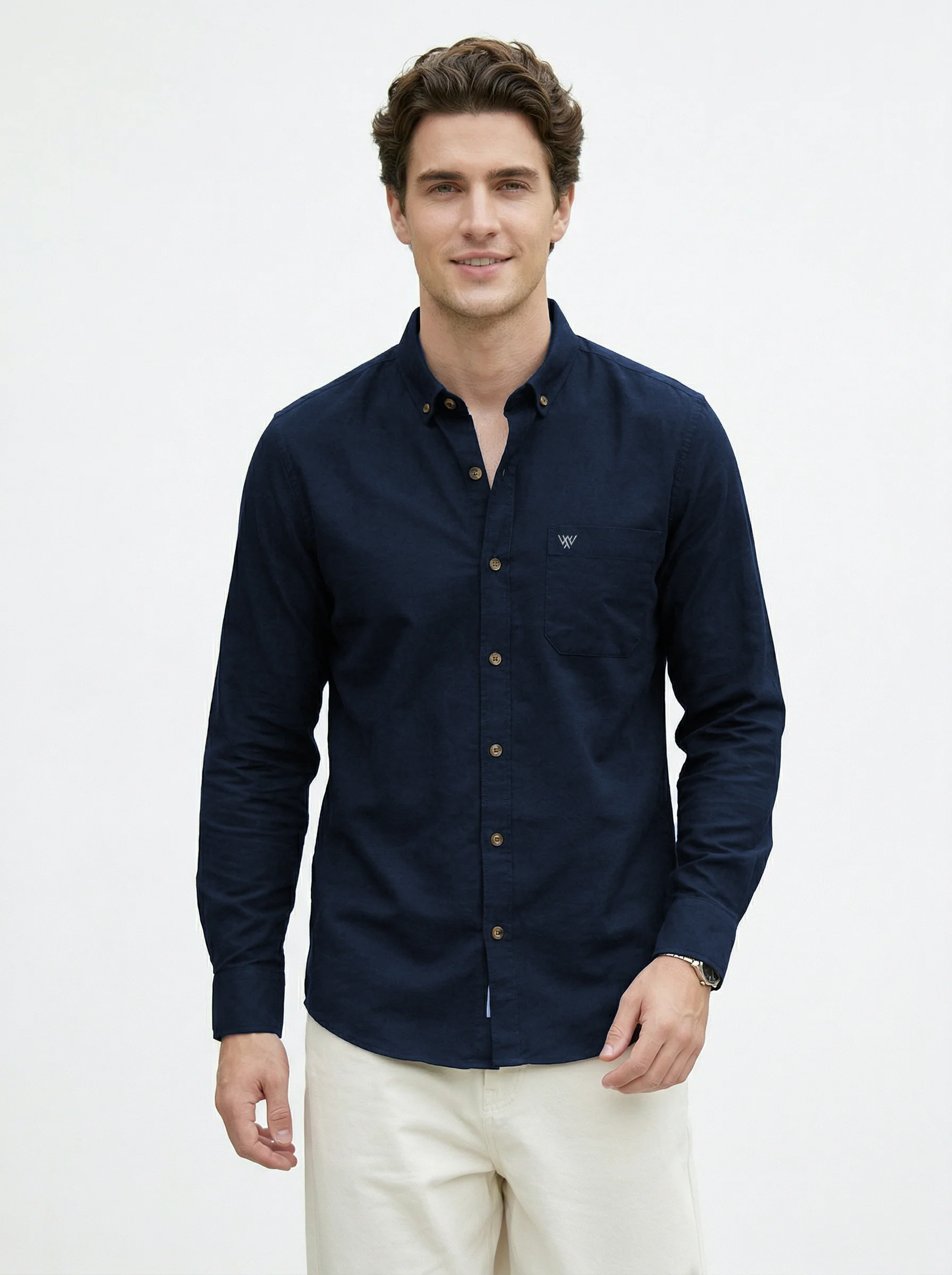 Full-Sleeve Breeze Linen Shirt in Navy Blue