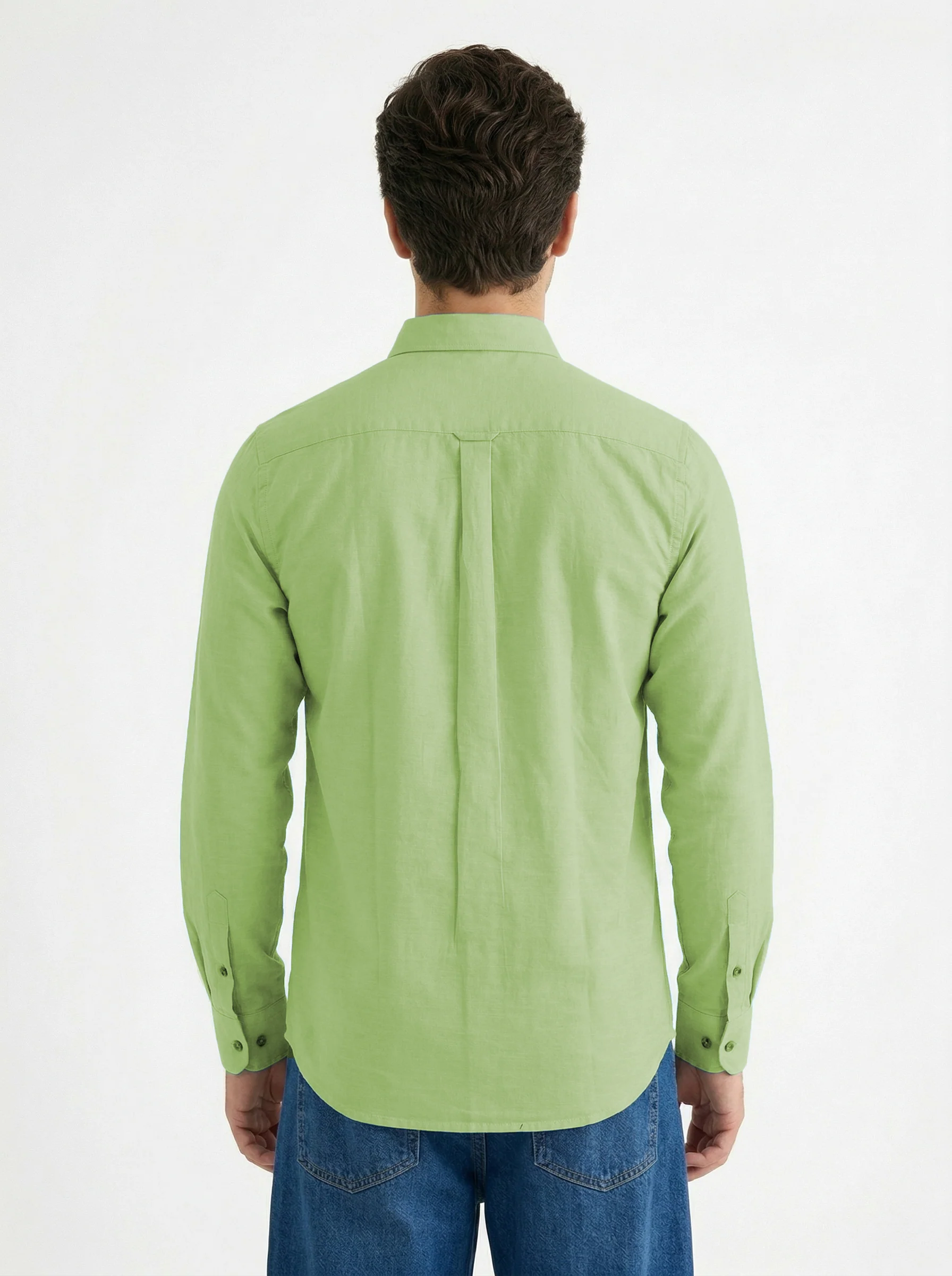 Full-Sleeve Breeze Linen Shirt in Parrot Green - Image 2