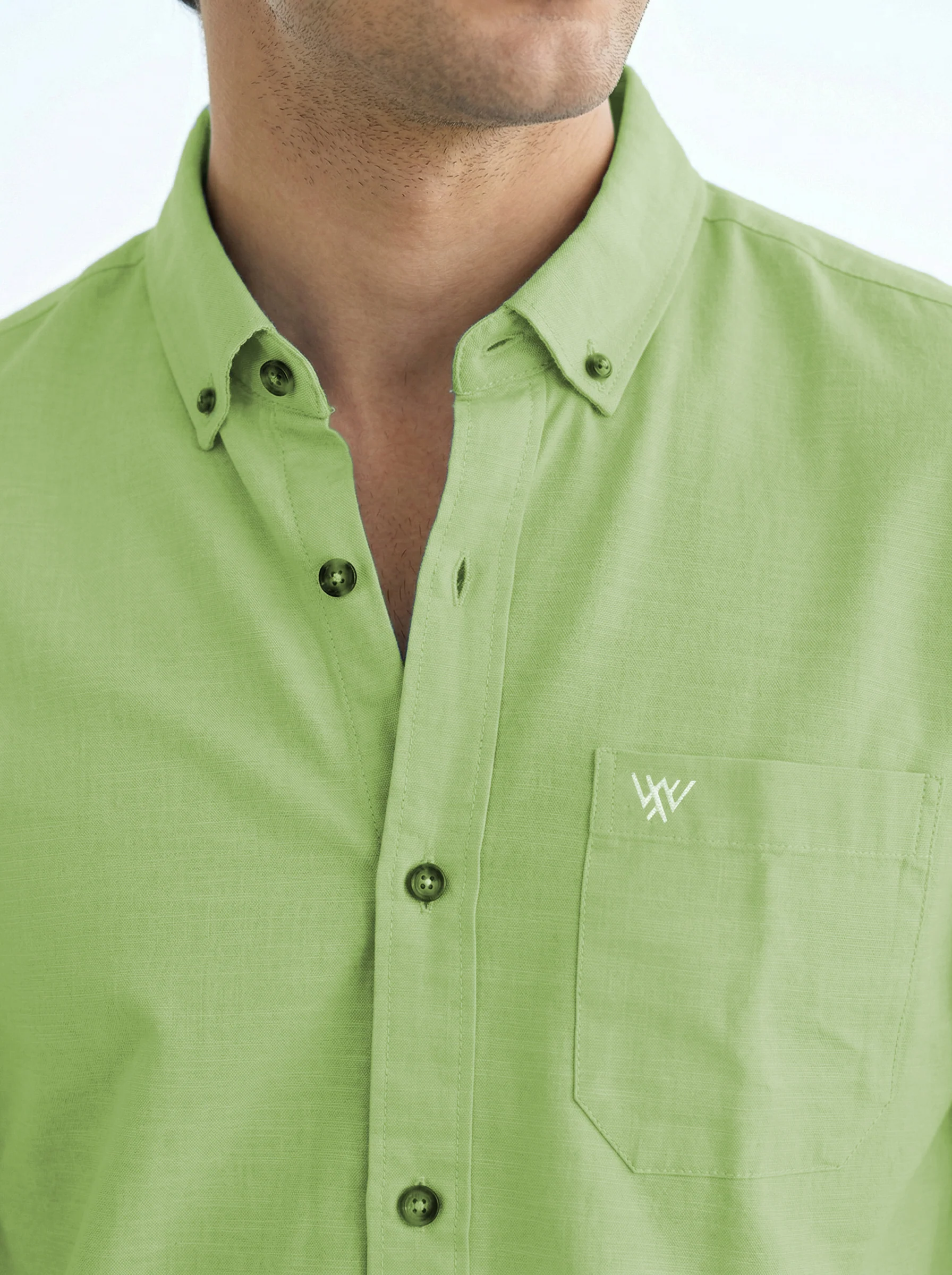 Full-Sleeve Breeze Linen Shirt in Parrot Green - Image 4
