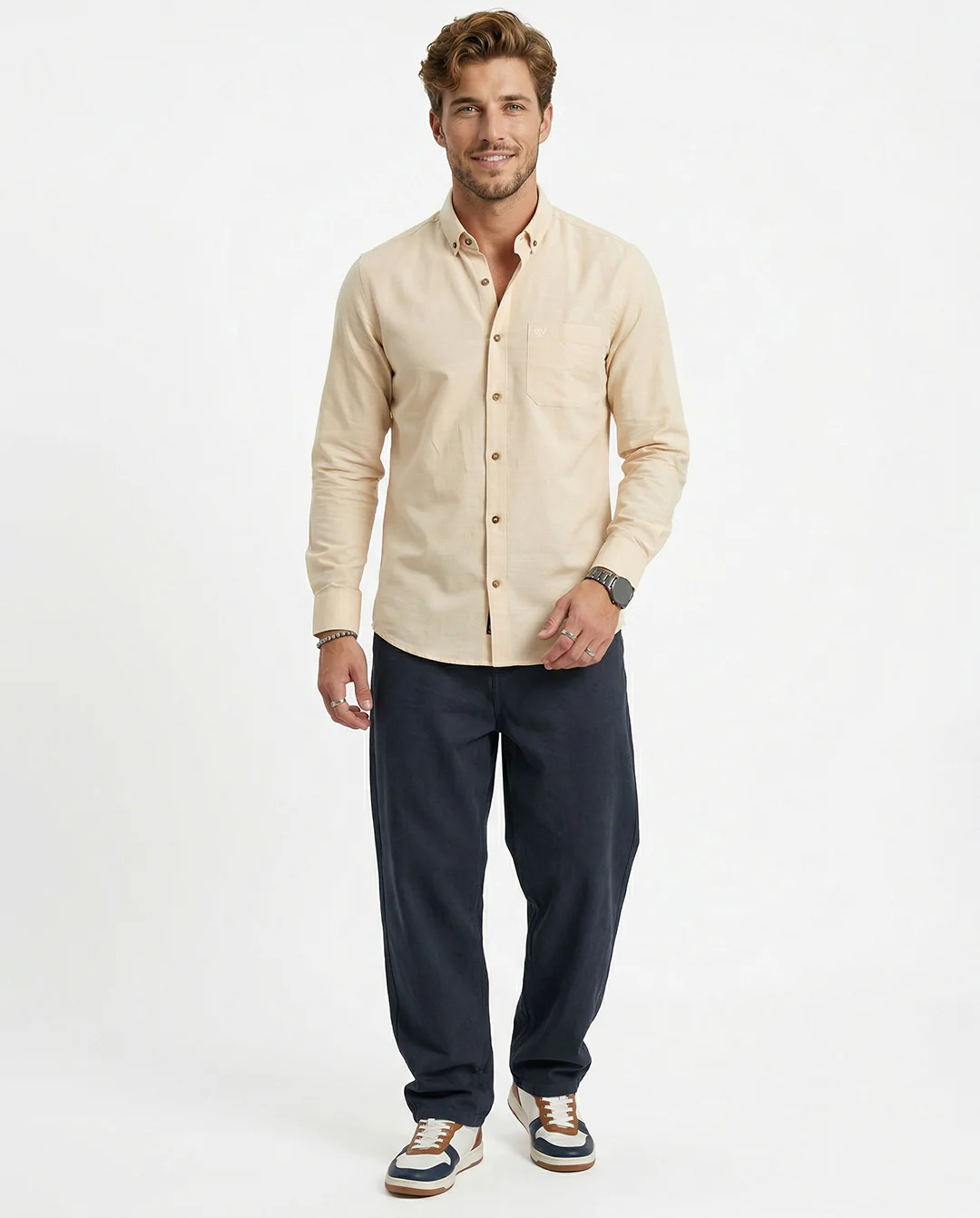 Full-Sleeve Breeze Linen Shirt in Sand Beige - Image 5