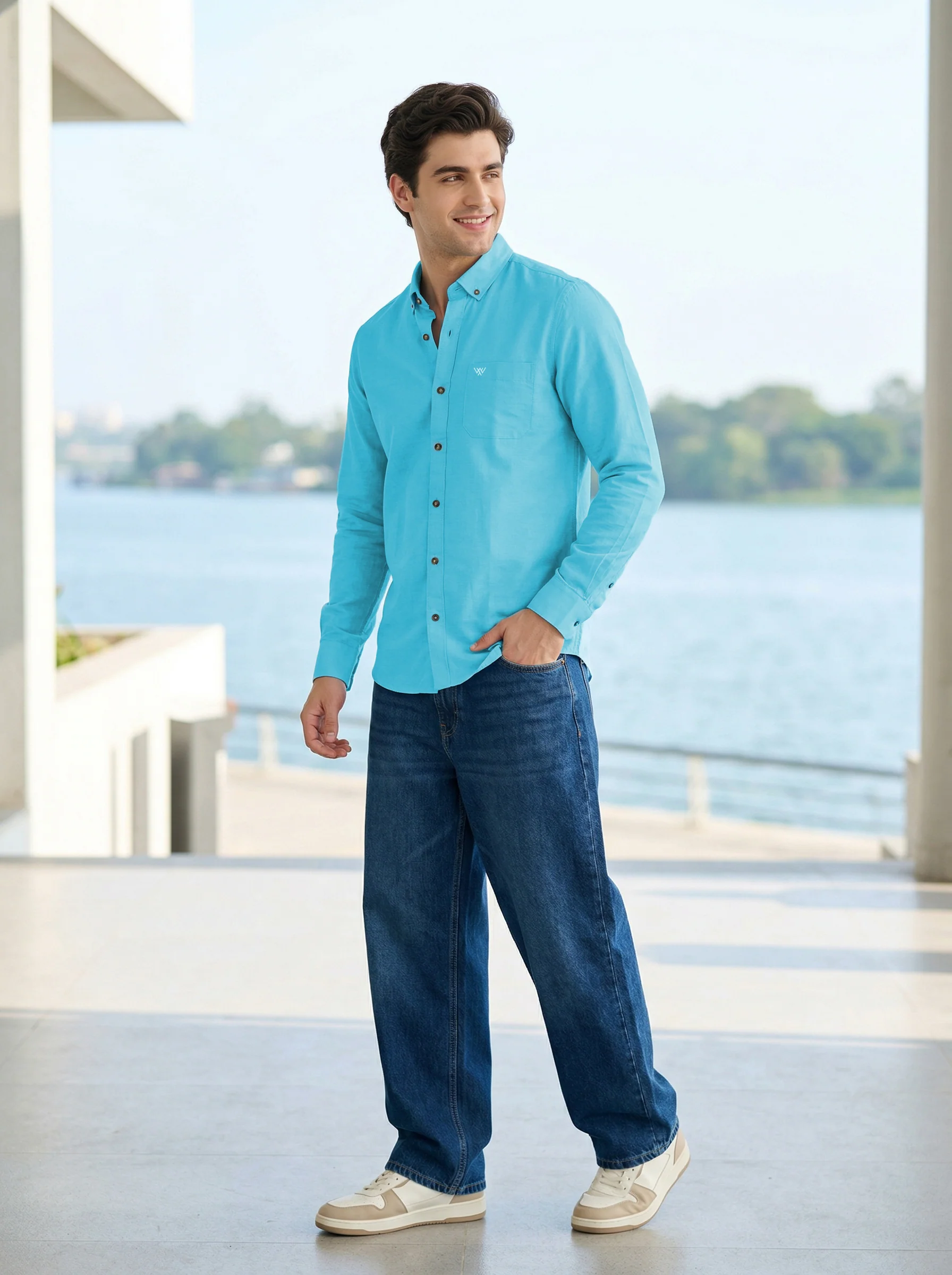 Full-Sleeve Breeze Linen Shirt in Sky Blue - Image 4