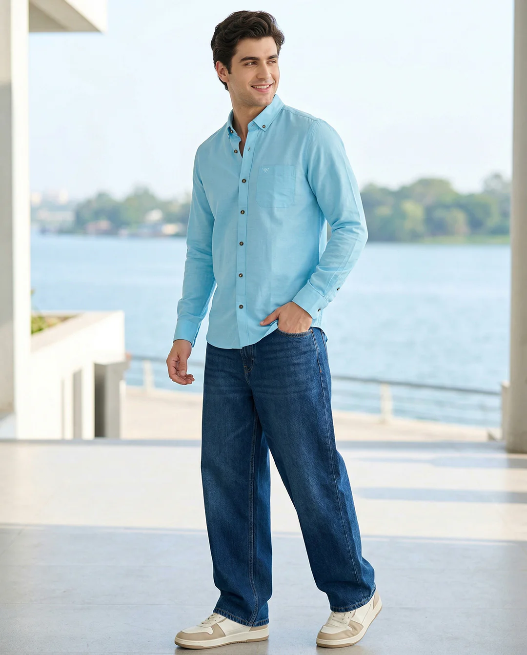Full-Sleeve Breeze Linen Shirt in Sky Blue - Image 5
