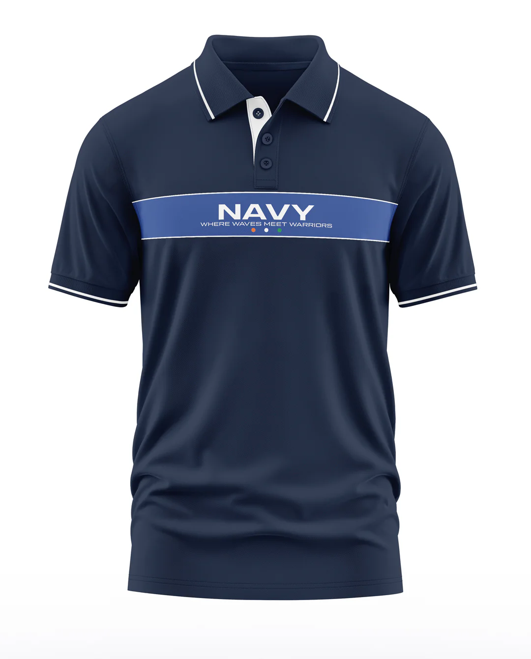 Navy Where Waves Meet Warriors Polo Collar T-Shirt - Image 3