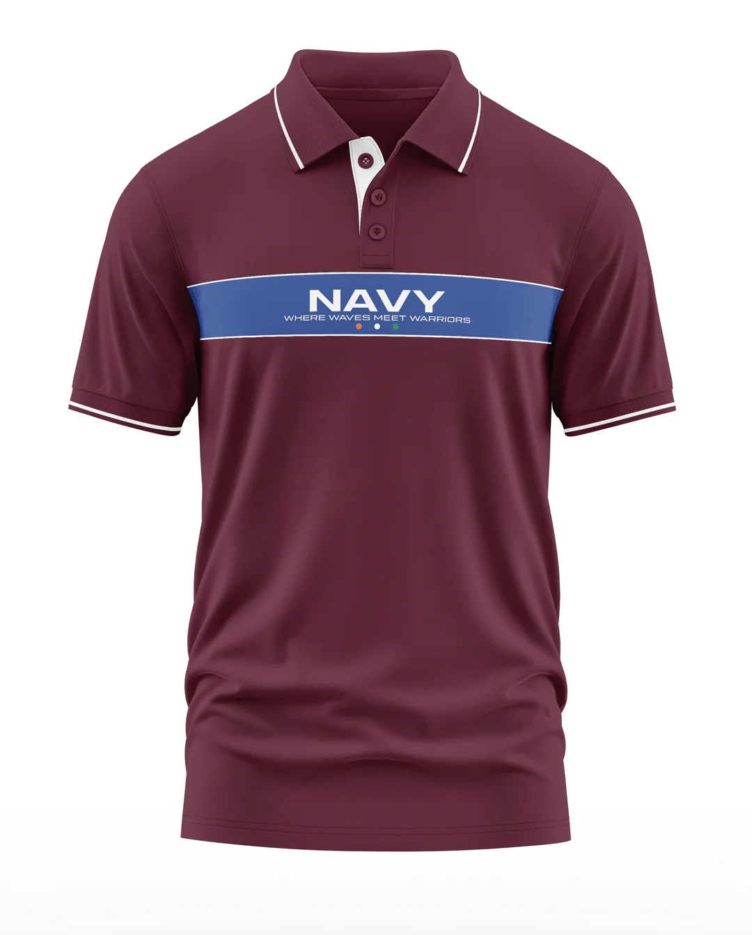 Navy Where Waves Meet Warriors Polo Collar T-Shirt - Image 4