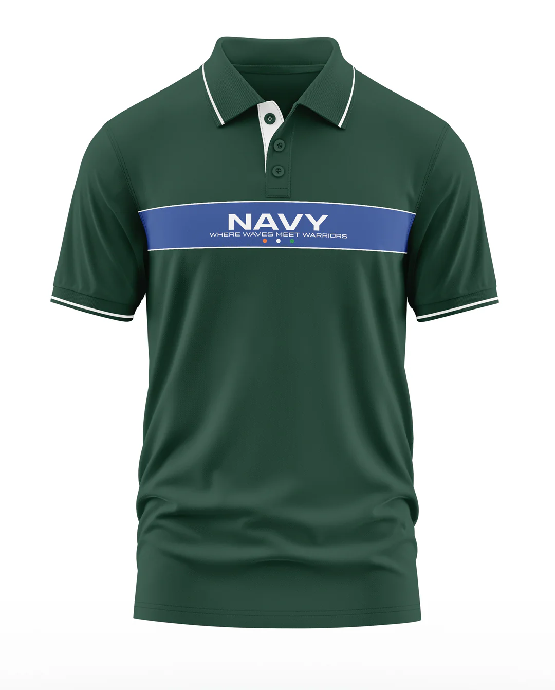 Navy Where Waves Meet Warriors Polo Collar T-Shirt - Image 5